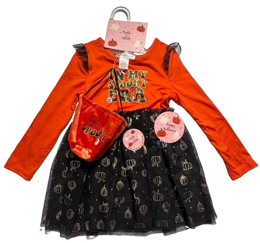 Maddie & Michelle Girls Halloween Dress 4T In My Spooky Era Purse NWT